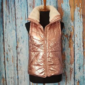 Jou Jou pink Metallic quilted puffer vest
